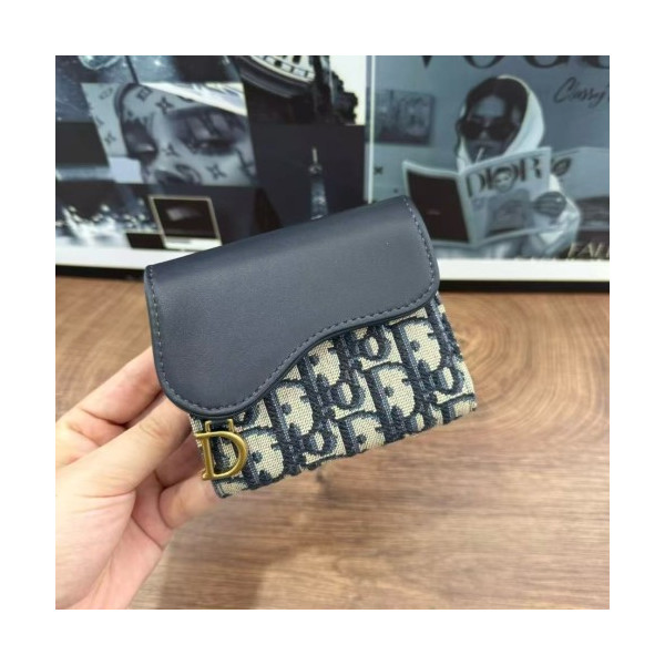 디올 새들 카드 지갑 블루