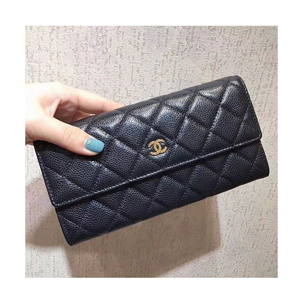 [CHANEL]샤넬 플랩 장지갑 A50096-3 캐비어 금장