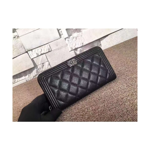 [CHANEL]샤넬 보이 캐비어 빈티지은장 지퍼돌이 장지갑