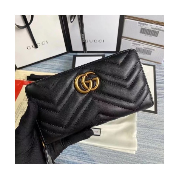구찌 GG 마몬트 레더 지퍼 장지갑 블랙 443123