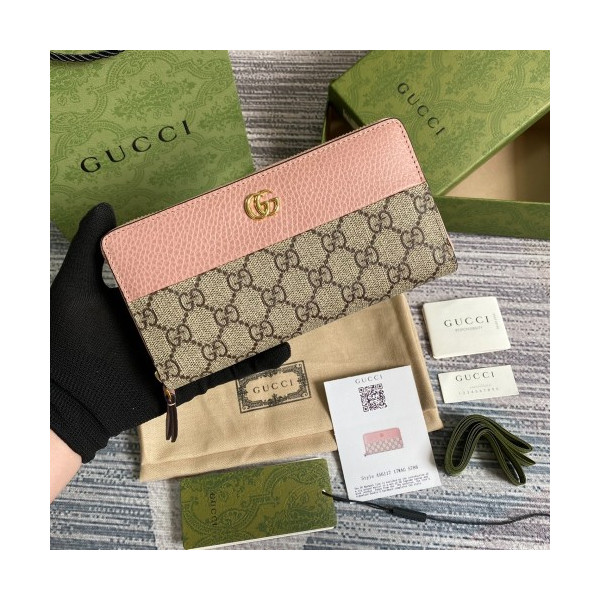 구찌 마몬트 지퍼 어라운드 장지갑 베이지 핑크