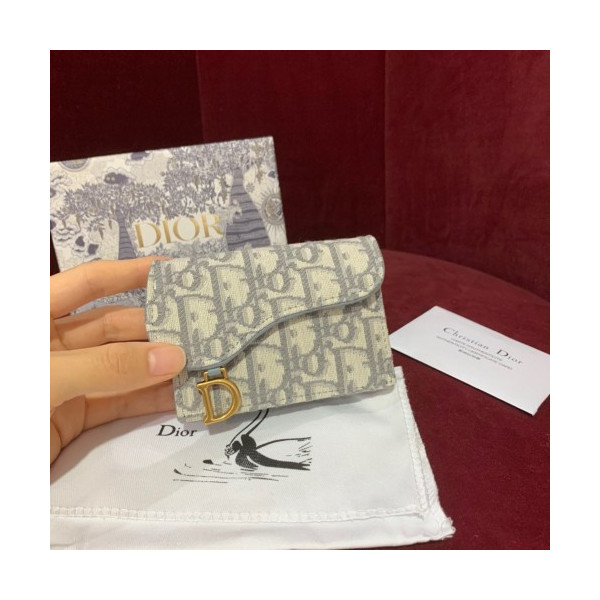 디올 새들 플랩 카드지갑 그레이