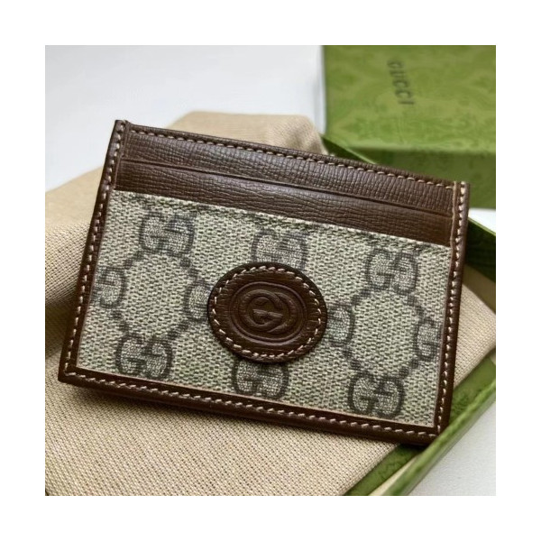 구찌 인터로킹 G 디테일 카드 케이스 지갑 브라운 673002