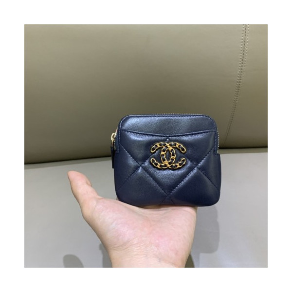 샤넬 19 지퍼 카드 동전지갑 다크 블루