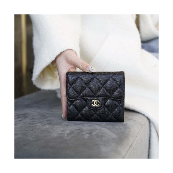 샤넬 캐비어 반지갑 캐비어 금장 AP0231