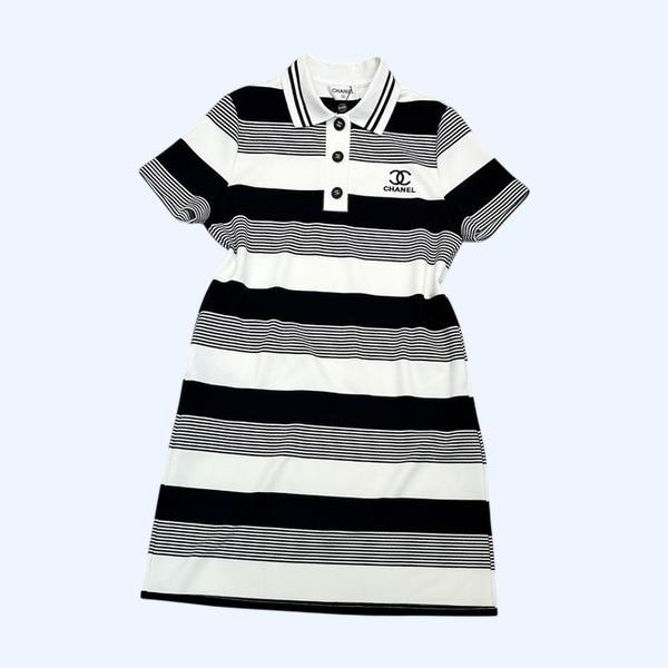 [ 샤넬 ] 자수 스트라이프 원피스