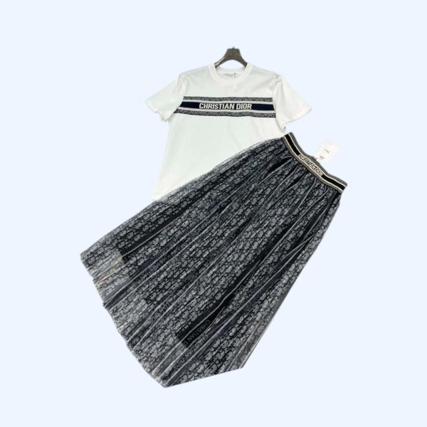 [ Dior ] 디올 로고 밴딩 스커트 세트