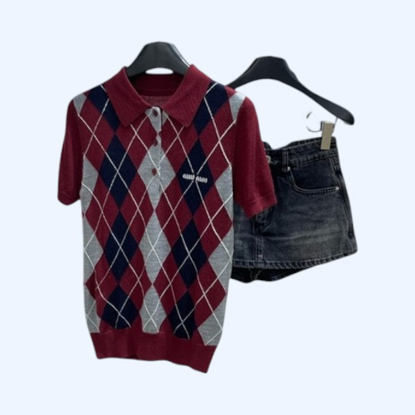 [ Miu Miu ] 미우미우 퀼팅 캐시미어 반팔 니트
