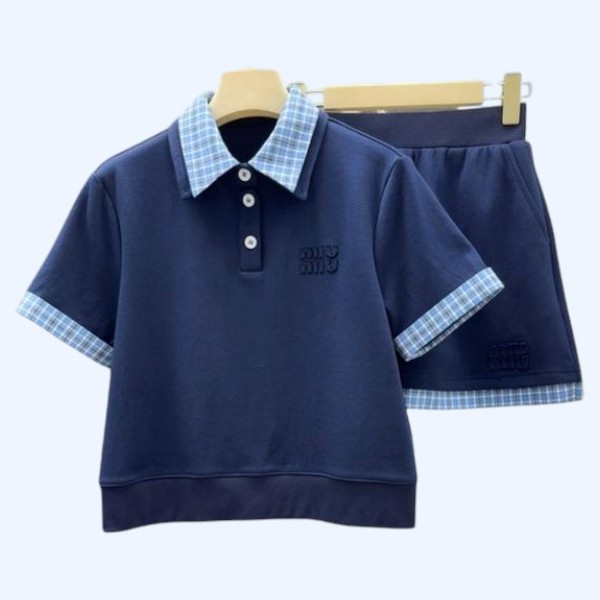 [ Miu Miu ] 미우미우 카라 체크 스커트 세트