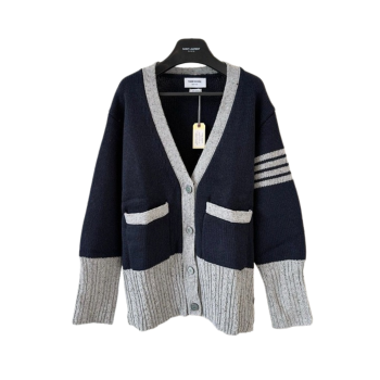 [ Thom Browne ] 톰브라운 울 배색 니트 가디건