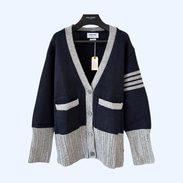 [ Thom Browne ] 톰브라운 울 배색 니트 가디건