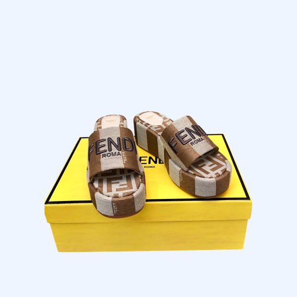 [ Fendi ] 펜디 선샤인 패브릭 통굽 슬라이드