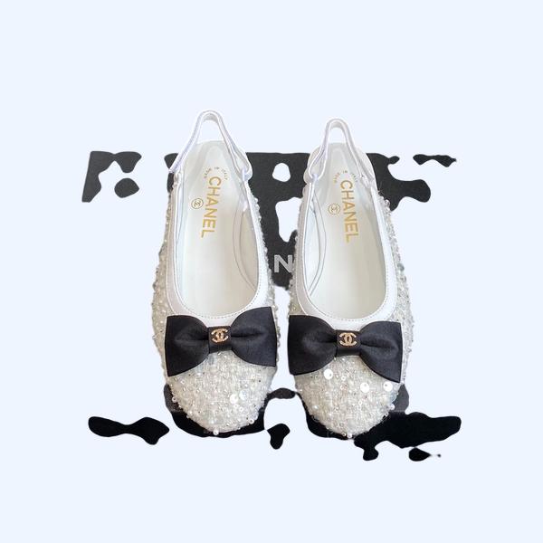 [ 샤넬 ] 리본 메탈릭 플랫 슈즈