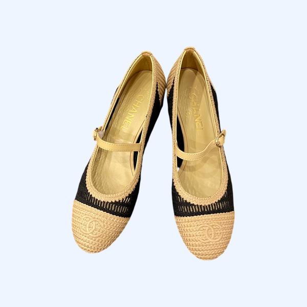 [ Chanel ] 샤넬 라피아 메리제인 플랫 힐