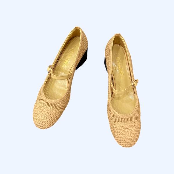 [ Chanel ] 샤넬 라피아 메리제인 플랫 힐