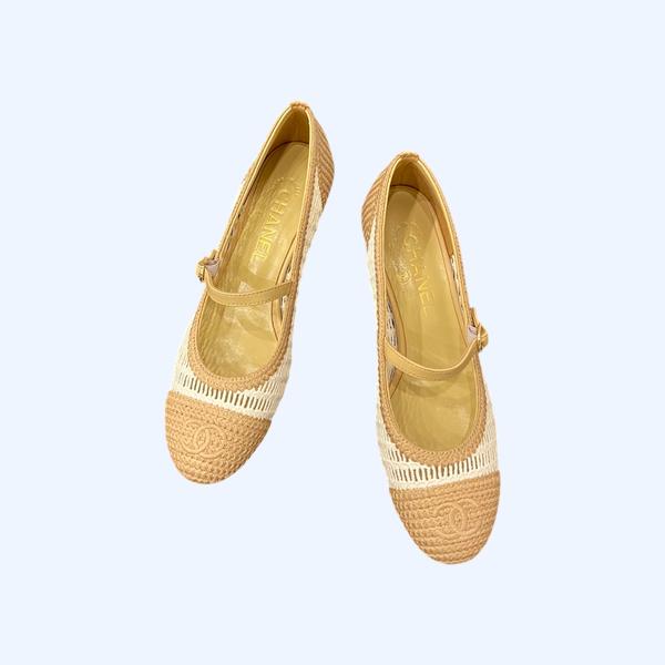 [ Chanel ] 샤넬 라피아 메리제인 플랫 힐