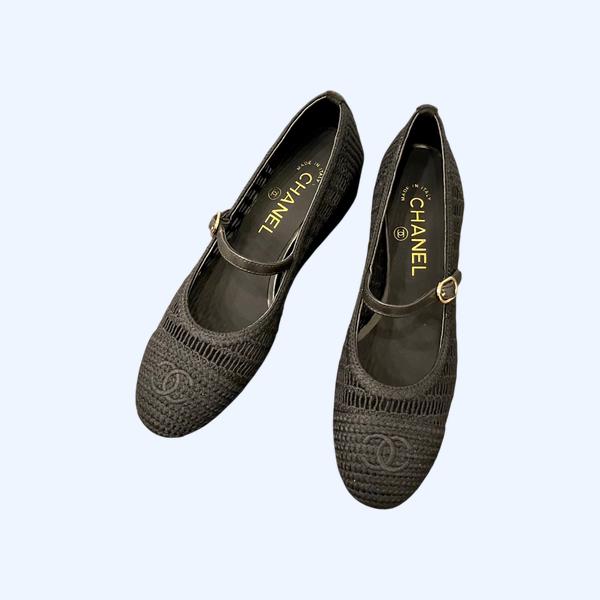 [ Chanel ] 샤넬 라피아 메리제인 플랫 힐