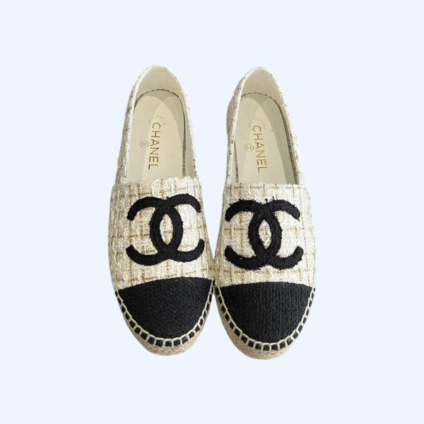 [ 샤넬 ] CC 로고 트위드 에스파듀 로퍼