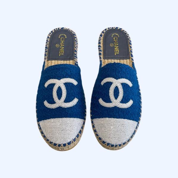 [ 샤넬 ] CC 로고 트위드 에스파듀 여성 샌들 슬리퍼