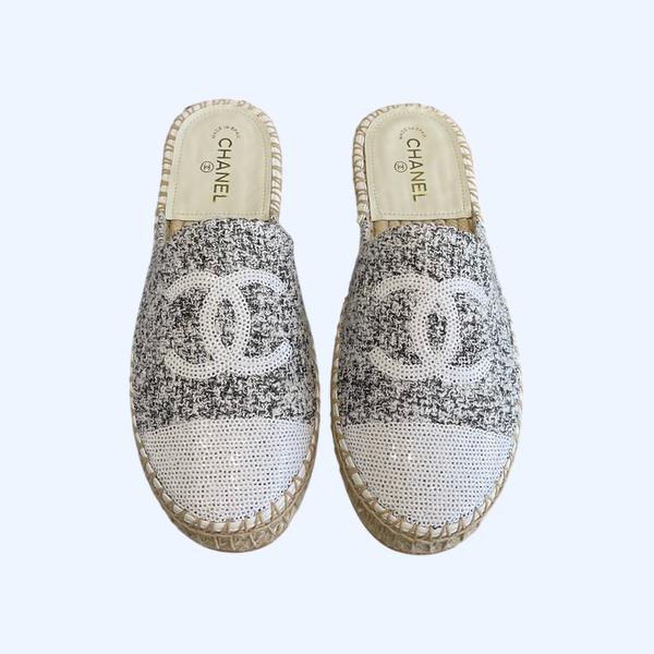 [ 샤넬 ] CC 로고 트위드 에스파듀 여성 샌들 슬리퍼