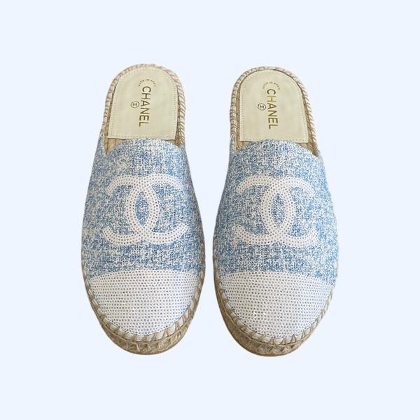 [ 샤넬 ] CC 로고 트위드 에스파듀 여성 샌들 슬리퍼