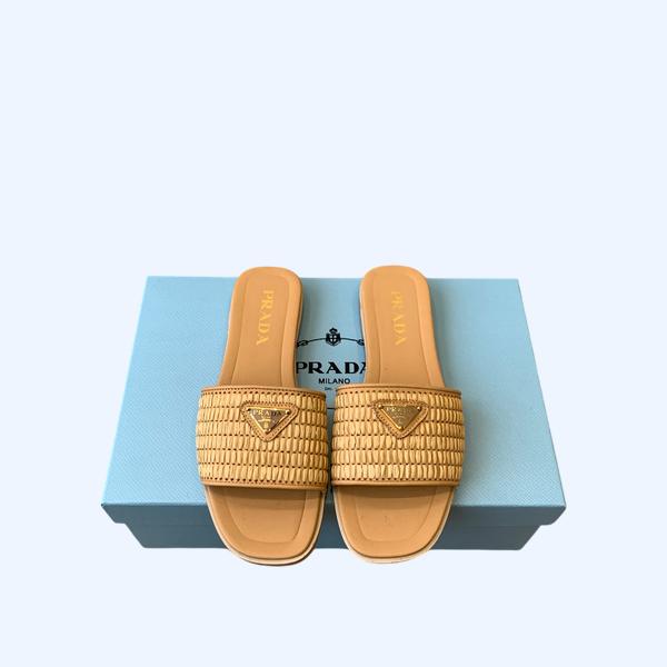 [ 프라다 ] 크로셰 라피아 플랫 샌들