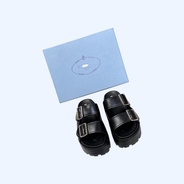 [ Prada ] 프라다 가죽 스트랩 슬라이드