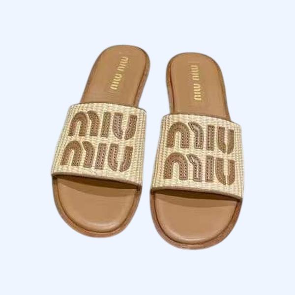 [Miu Miu] 미우미우 라피아 우븐 패브릭 슬라이드