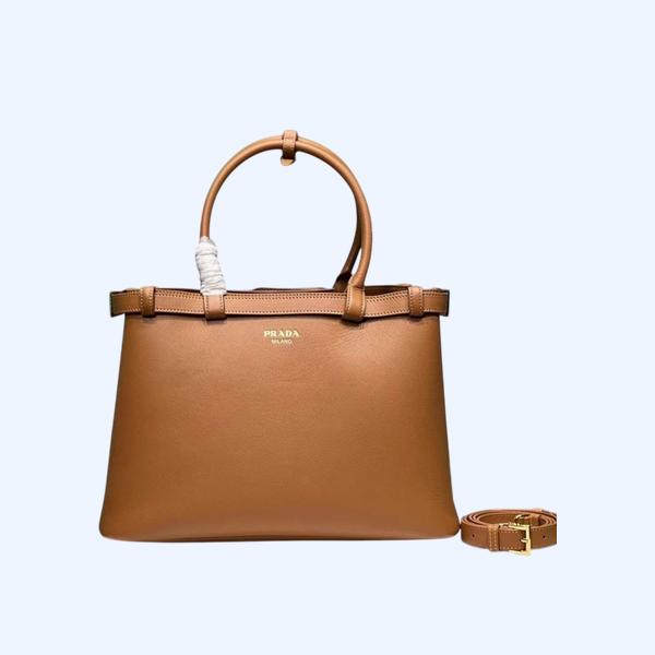 [Prada] 프라다 더블벨트 버클 가죽 핸드백 미디엄