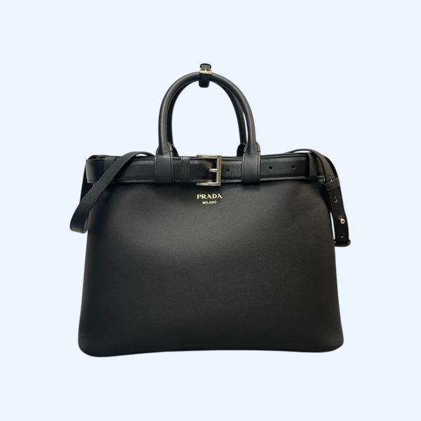 [ Prada ] 프라다 더블 벨트 버클 가죽 백 라지