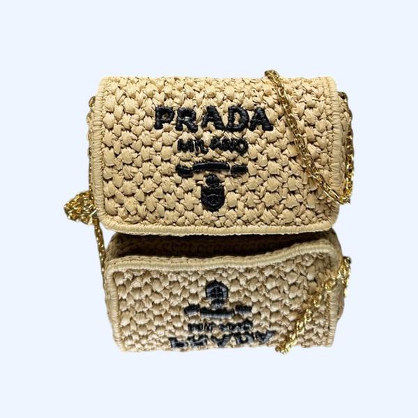 [ Prada ] 프라다 우븐 및 레더 숄더백