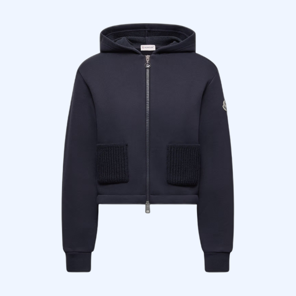 니트 디테일 코튼 집업 후디