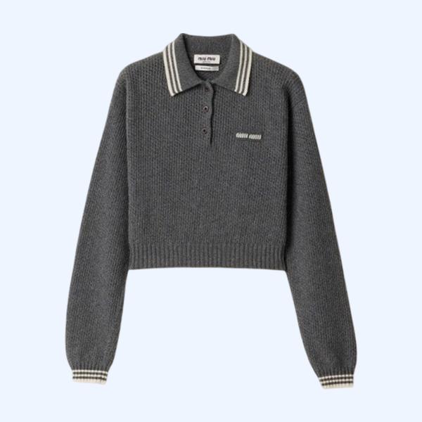 울 및 캐시미어 폴로 스웨터