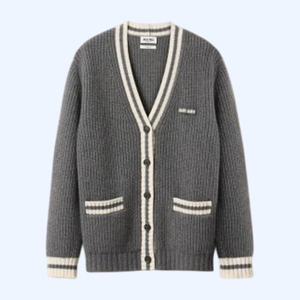 립 조직 니트 울 및 캐시미어 가디건