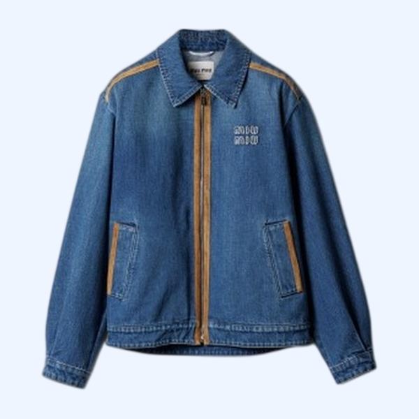 데님 및 가죽 블루종 재킷