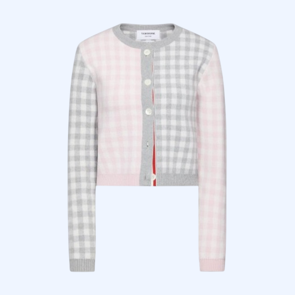 펀믹스 깅엄 체크 자카드 메리노 울 카디건