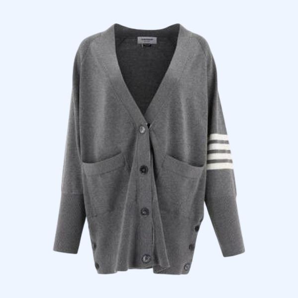 4바 스트라이프 이그재저레이트핏 져지 스티치 롱 가디건