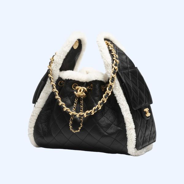 크럼플드 시어링 쉽스킨, 골드 메탈  블랙 화이트