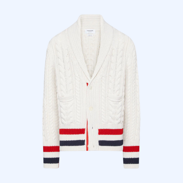 아란 케이블 캐시미어 RWB 스트라이프 카디건