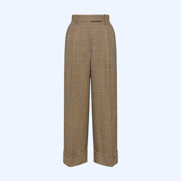 건클럽 체크 체비엇 트위드 더블 플리티드 팬츠