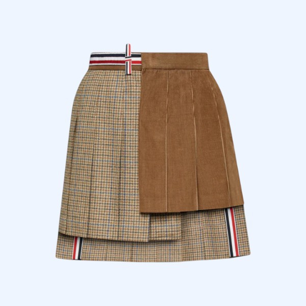 건클럽 체크 트위드 플리츠 미니 스커트