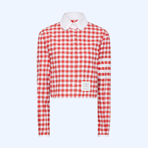 깅엄 체크 플란넬 4-바 크롭 셔츠