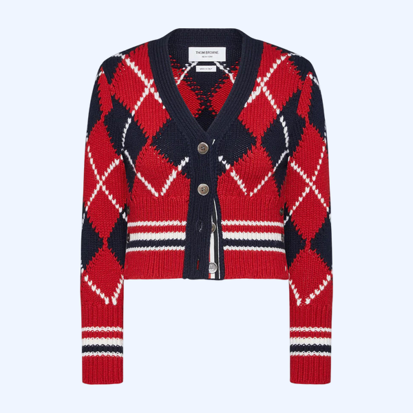 아가일 인타르시아 메리노 울 슈렁큰 카디건