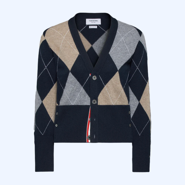 아가일 인타르시아 캐시미어 브이넥 카디건