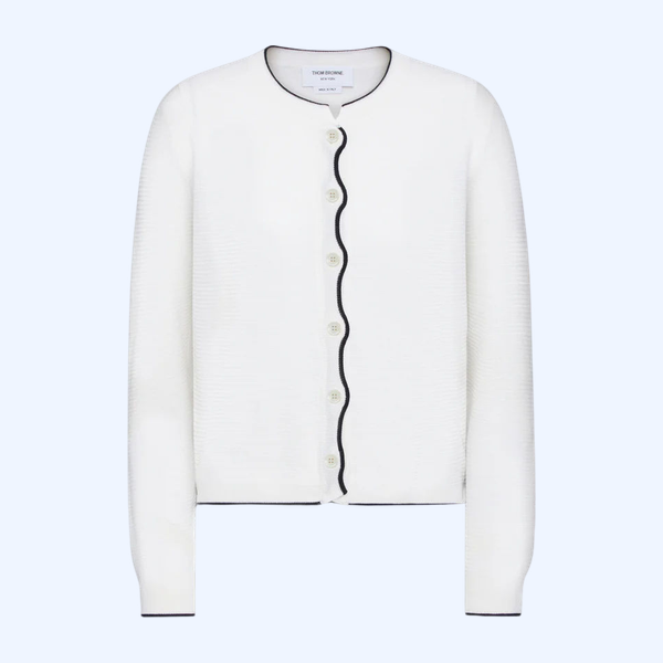 울 크레이프 4-바 크루넥 카디건