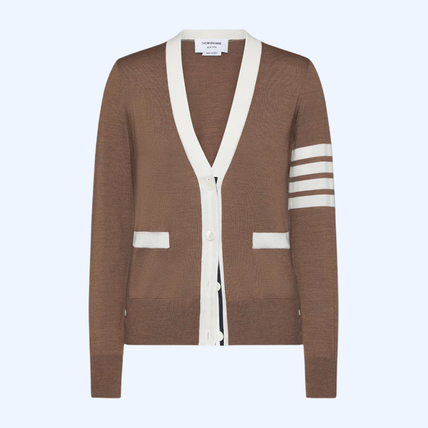 파인 메리노 울 4-바 브이넥 카디건