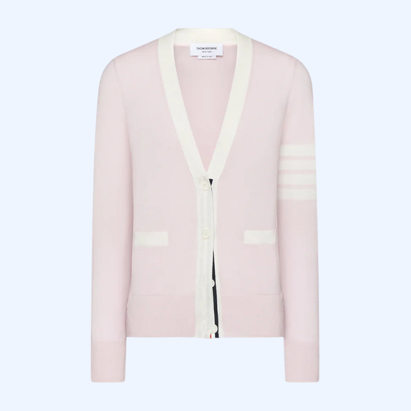 파인 메리노 울 4-바 브이넥 카디건