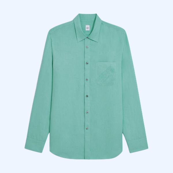 릴렉스 린넨 스크리토 포켓 셔츠 연두