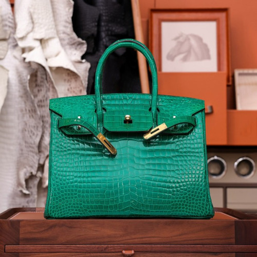 에르메스 버킨 30 르투르네 크로커다일 그린 골드 하드웨어