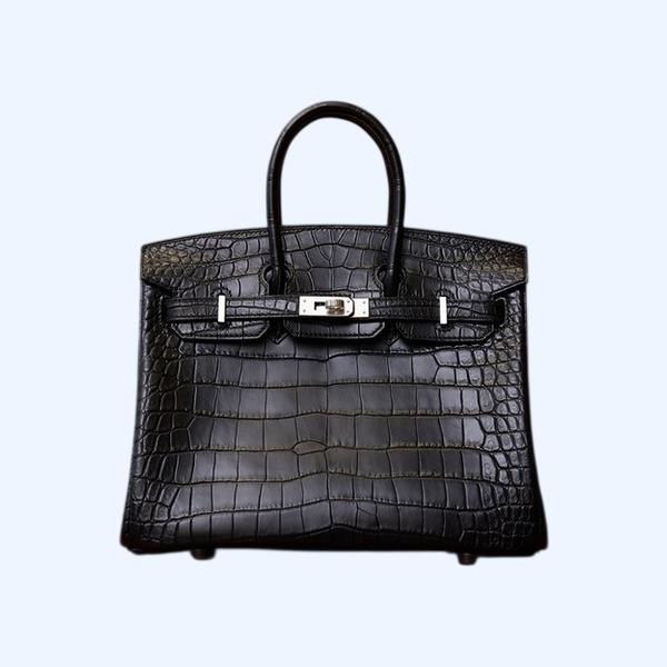 에르메스 버킨 25 셀리에 크로커다일 무광 블랙 실버 하드웨어